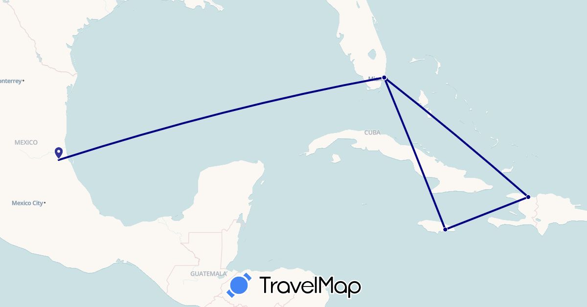 TravelMap itinerary: driving in Haiti, Jamaica, Mexico, United States (North America)